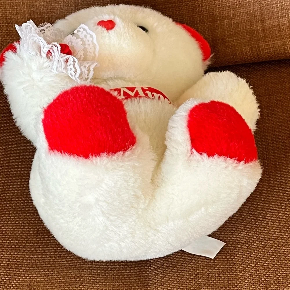 Vtg Dan Dee Be Mine Teddy Bear Plush Stuffed Animal Lace Satin Rose White Red